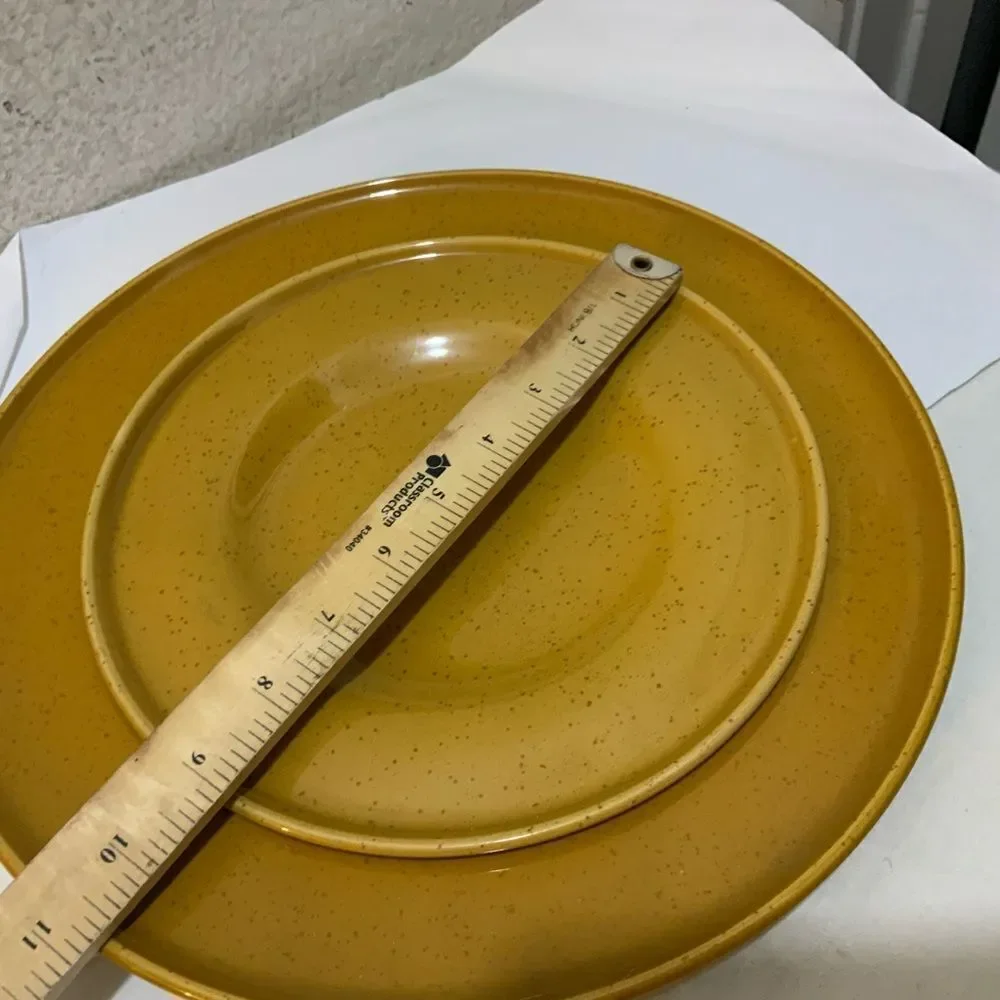 IKEA Mustard Yellow Large 12” Pasta & one salad plate 9” Mint Gold